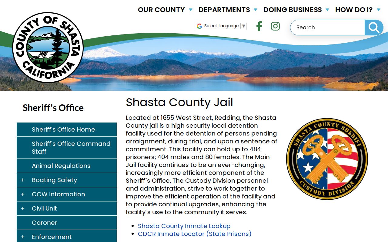 Shasta County Jail arrest booking record information
