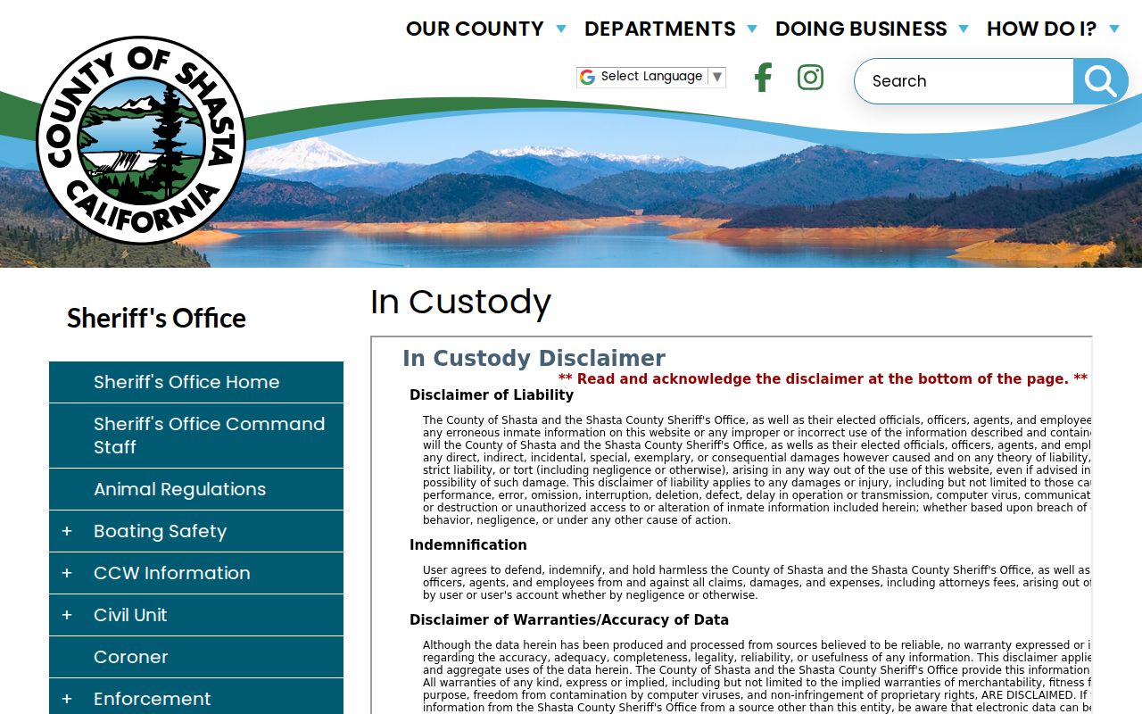 Shasta County arrest history In Custody lookup hub