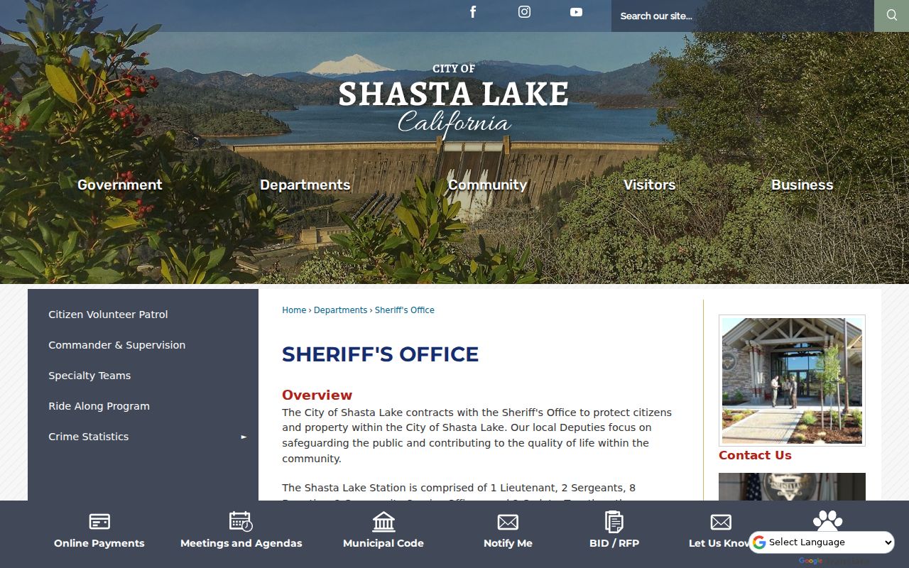 City of Shasta Lake contract Sheriff's Office webpage