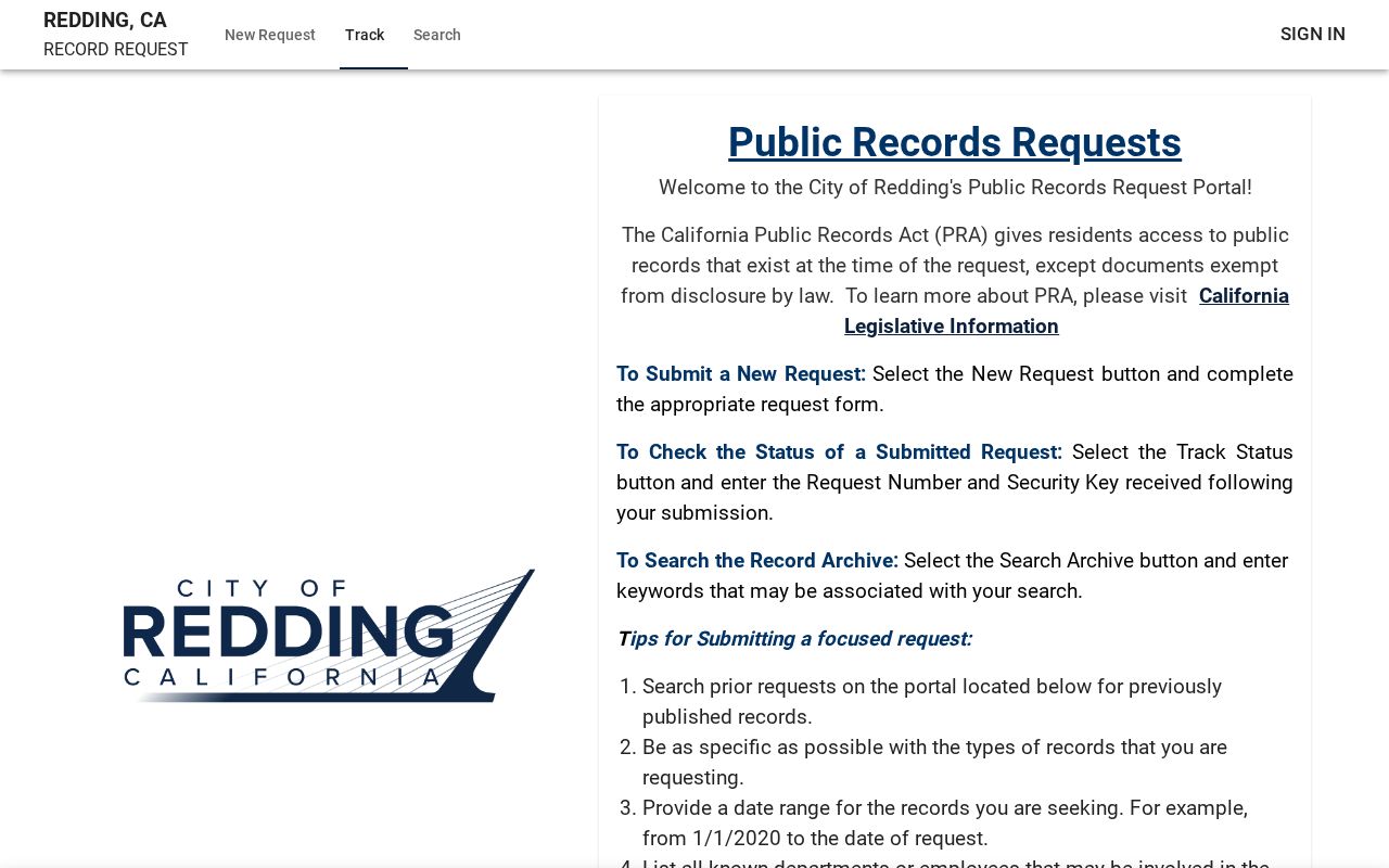 Redding JustFOIA public portal for city and police record requests