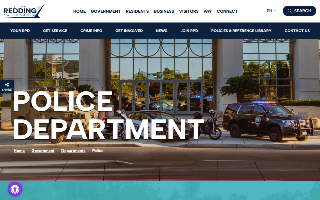 Official Redding Police Department page for city criminal records
