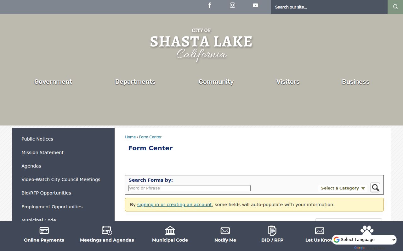 City of Shasta Lake online public records request form