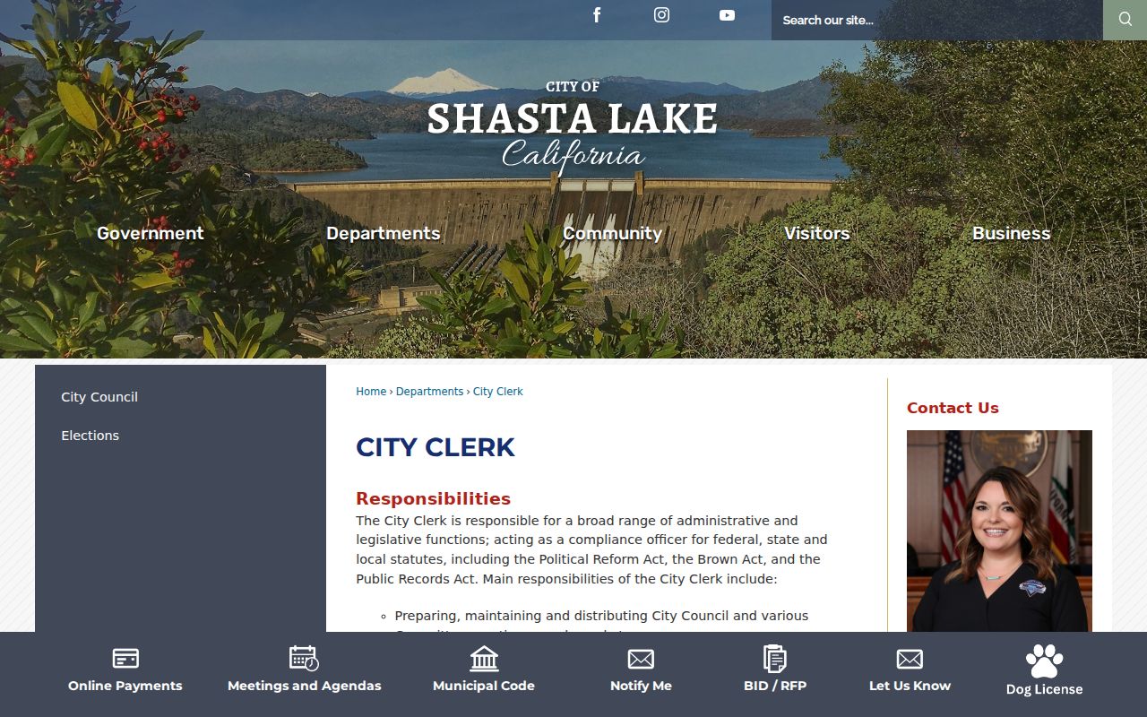Shasta Lake City Clerk public records webpage