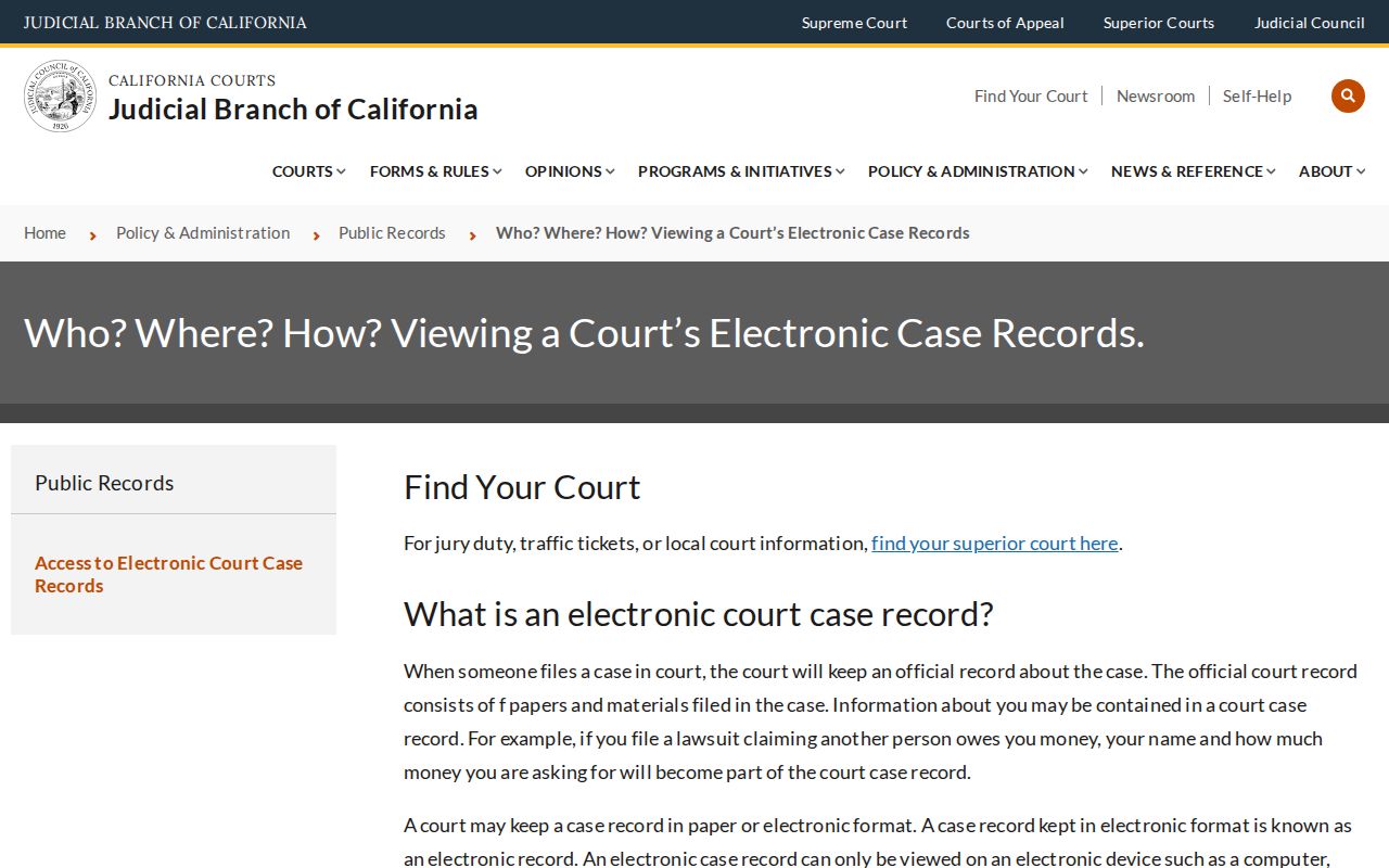 California guide for electronic Shasta County criminal case records
