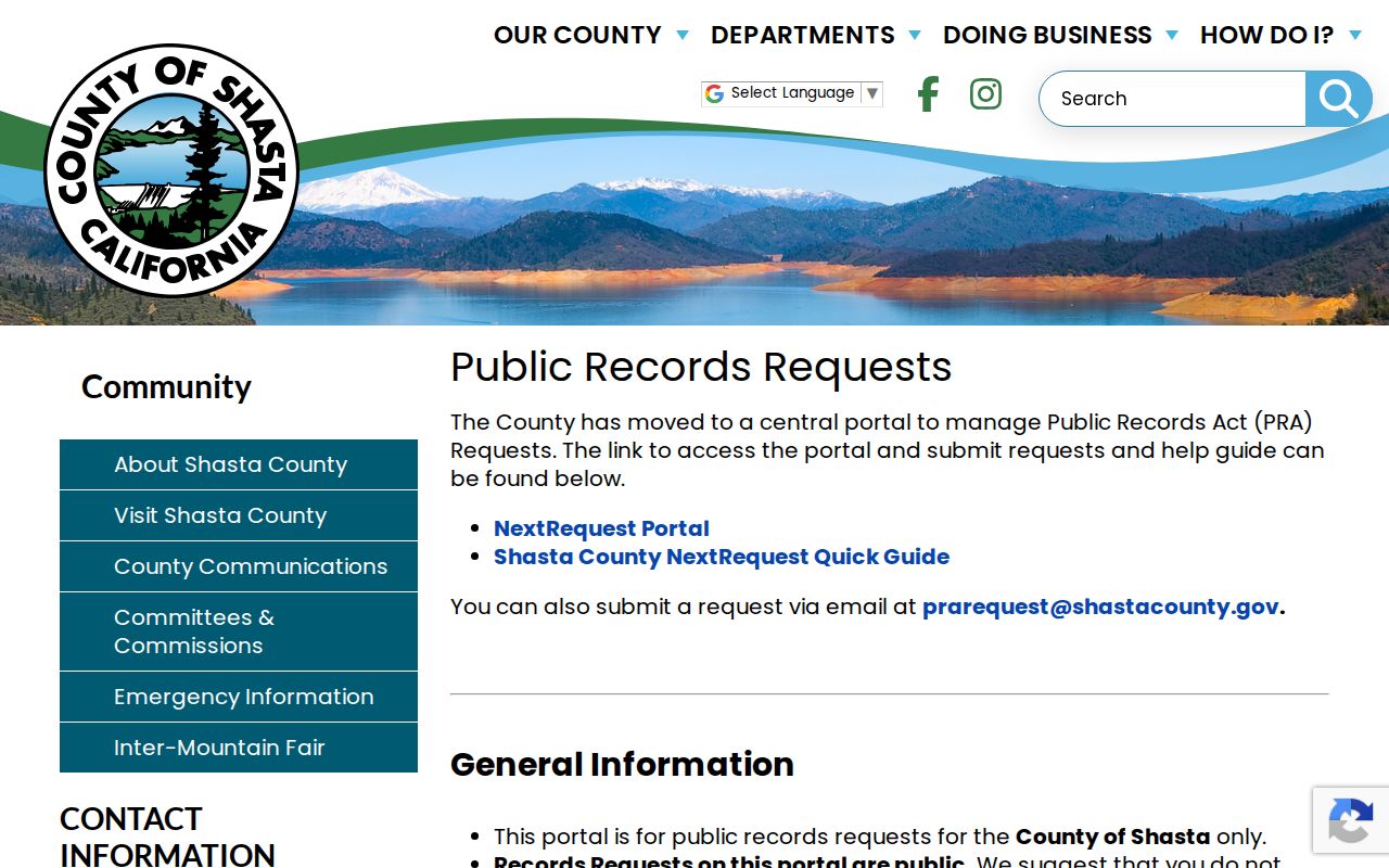 Shasta County criminal records public request instructions