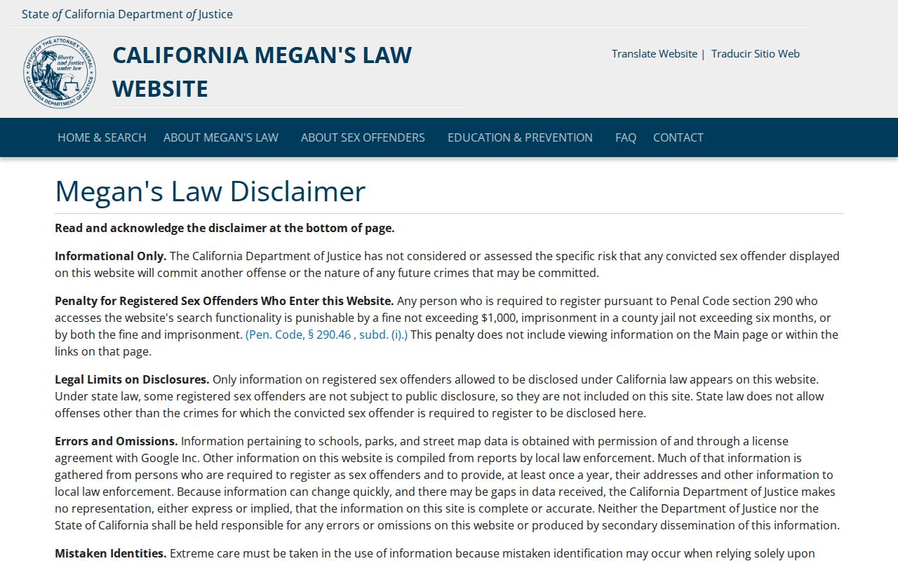 California Megan's Law search interface used for Shasta County sex offender checks