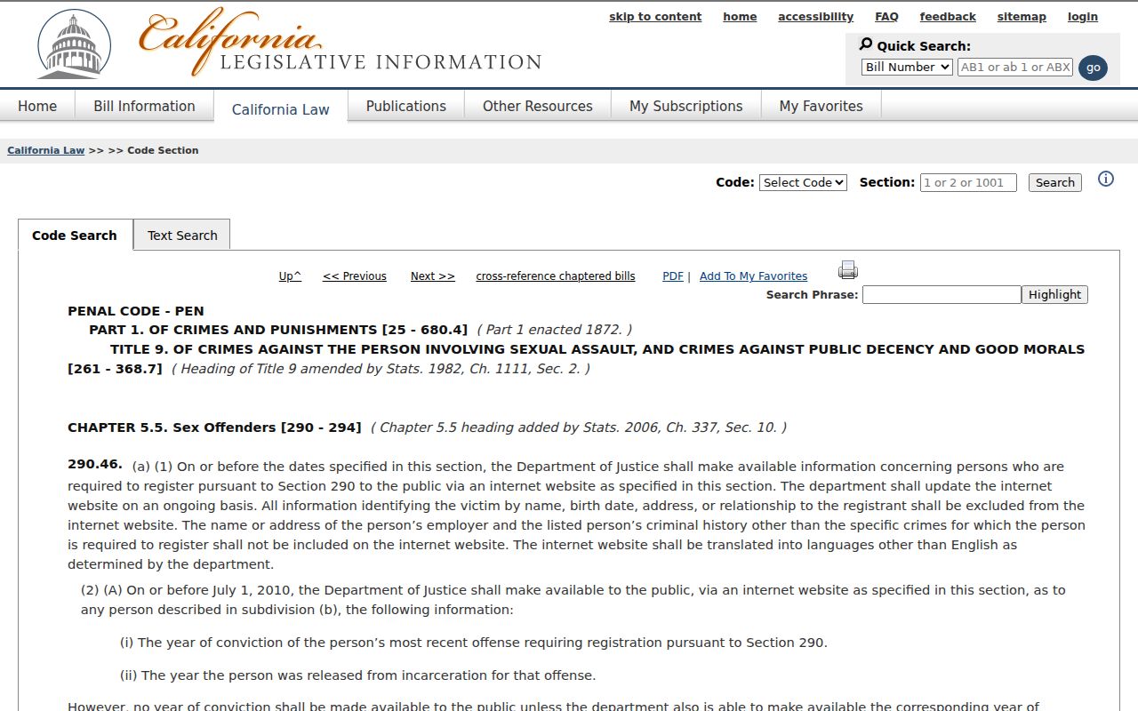 California Penal Code section 290.46 governing Megan's Law public information